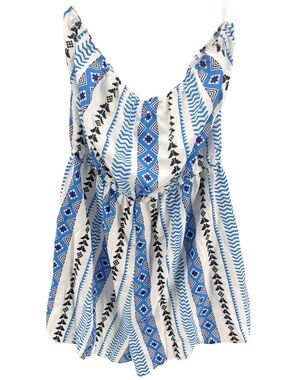 SHEIN Blue and White Geometric Print Romper | XL